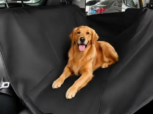 Golden retriever on a waterproof pet car seat protector