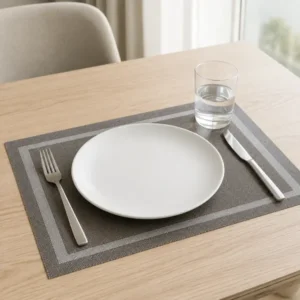 Gray Textilene placemat used for a modern dining table setting
