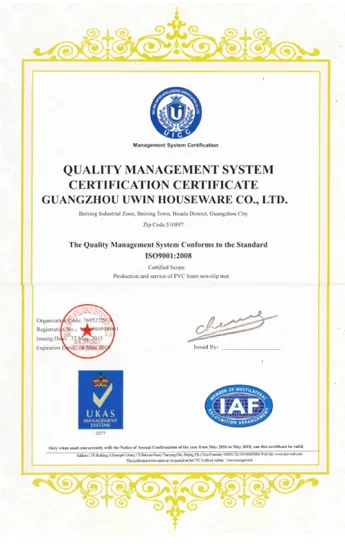 ISO 9001 quality management system certificate