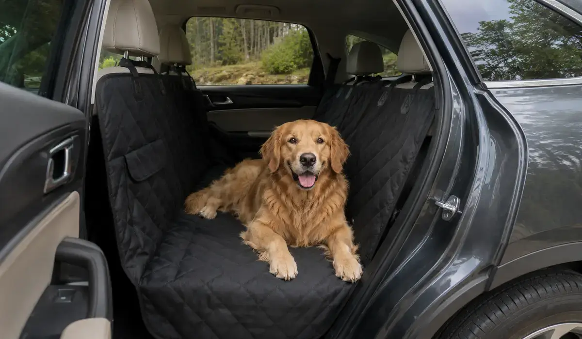 Pet in car seat cover natural