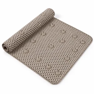 Custom PVC non-slip bath mat with drainage openings and suction cups manufactured by Uwin