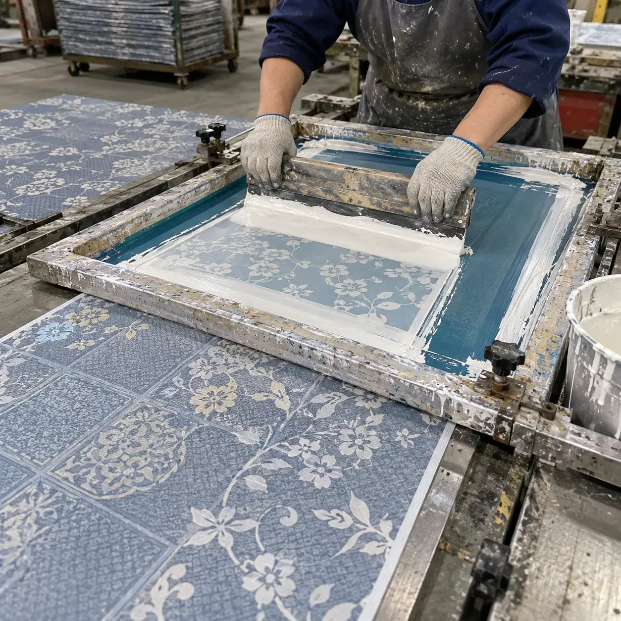 Screen printing process for custom kitchen mat designs