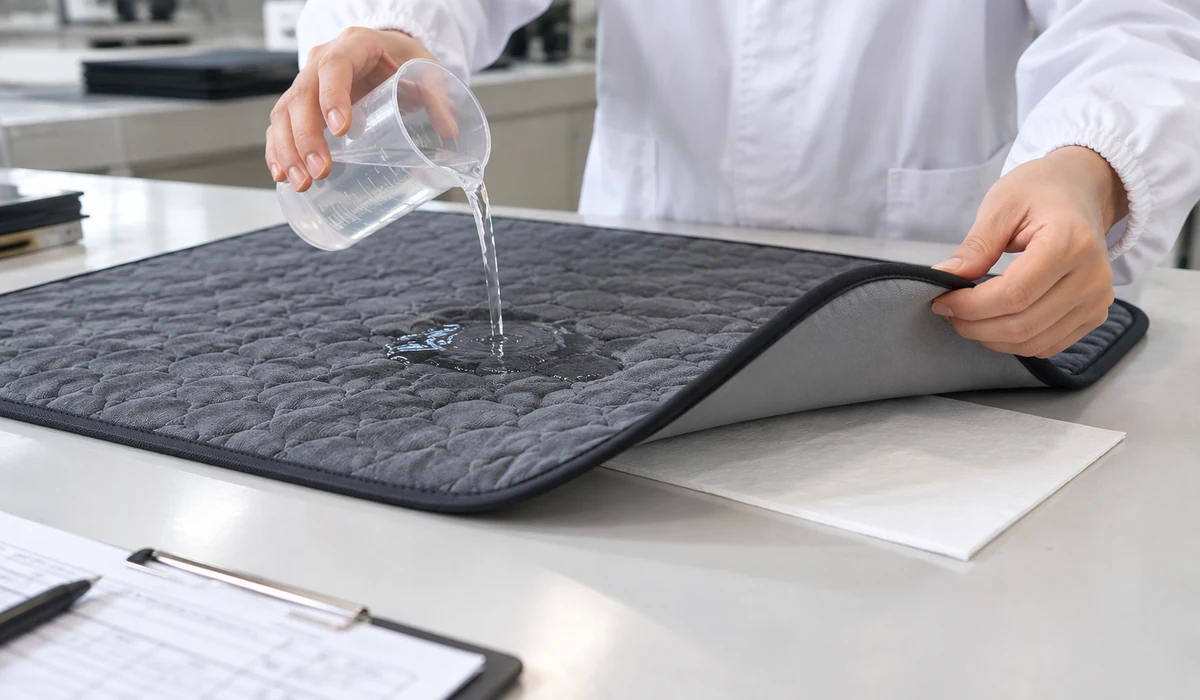uwin-senior-care-waterproof-performance-test Waterproof performance testing for a Uwin reusable senior care incontinence pad