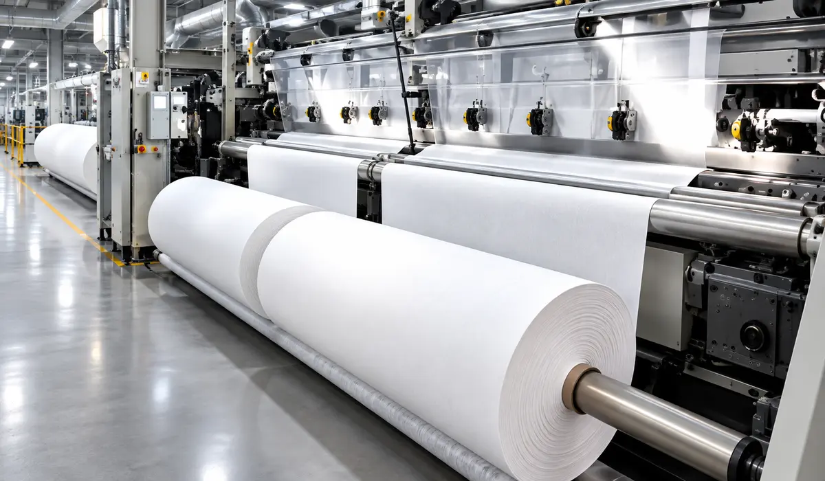 Clean industrial production line processing white mat material rolls for Uwin washable mat manufacturing